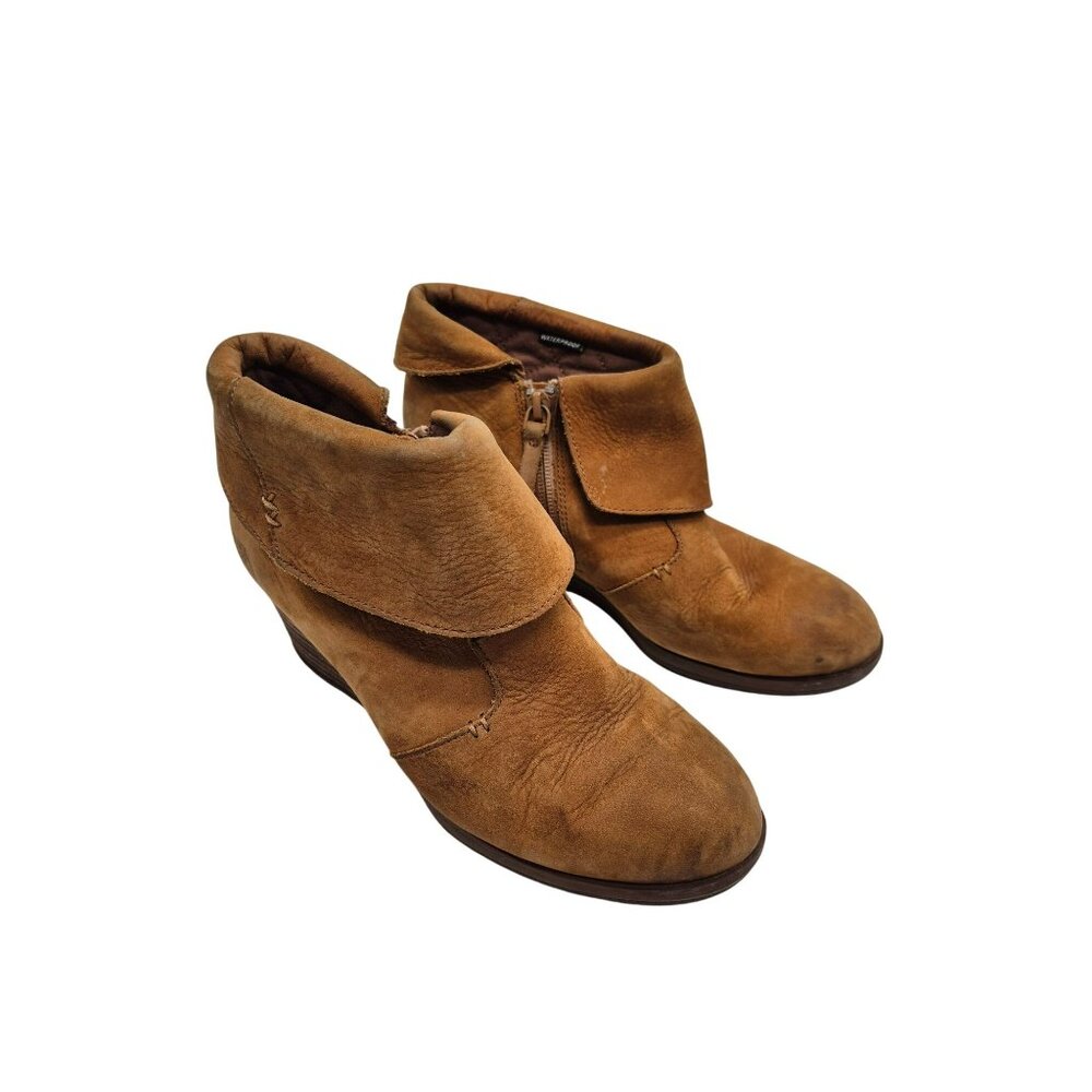The North Face Suede Wedge Ankle Fold Over Boots Tan Camel Brown Womens Size 7.5